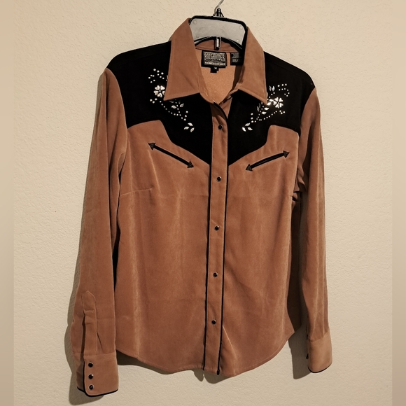 ROUGHRIDER Long Sleeve Western Shirt Made in USA Women's Size L cotton Beige type Vintage Second Hand